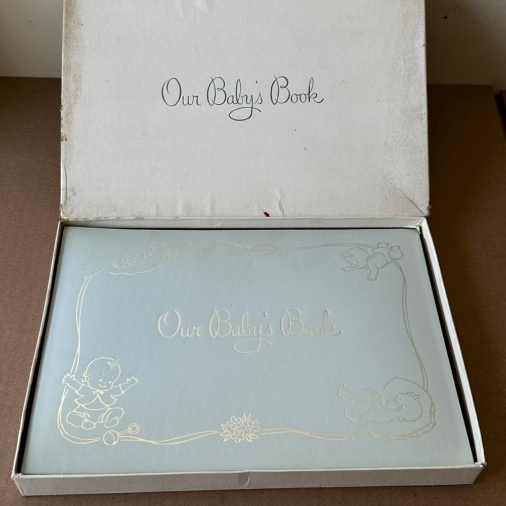 Vintage CR Gibson Our Babys Book Doris Henderson Illustrations Blue 1965 w/ Box